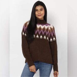 American Eagle brown and purple fair isle sweater